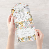 ジャングル動物,サファリ,花,赤ちゃんシャワー オールインワン招待状 (貼ってはがせる)