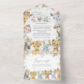 ジャングル動物,サファリ,花,赤ちゃんシャワー オールインワン招待状 (内側)