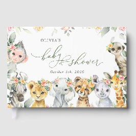 ジャングル動物，サファリ，花，赤ちゃんシャワー ゲストブック