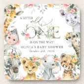 ジャングル動物，サファリ，花，赤ちゃんシャワー コースター (正面)