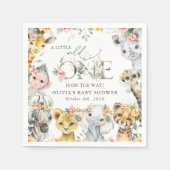 ジャングル動物，サファリ，花，赤ちゃんシャワー スタンダードカクテルナプキン (正面)