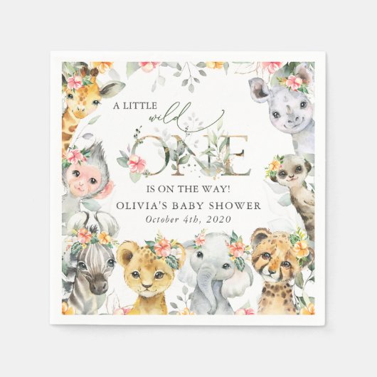 ジャングル動物,サファリ,花,赤ちゃんシャワー スタンダードカクテルナプキン (正面)