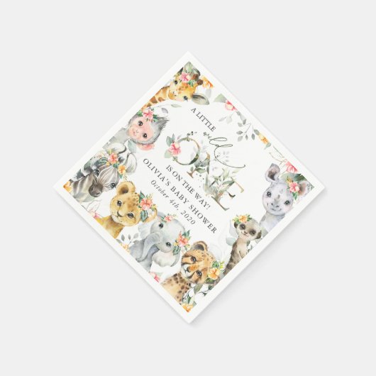 ジャングル動物,サファリ,花,赤ちゃんシャワー スタンダードカクテルナプキン (角)