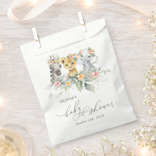 ジャングル動物，サファリ，花，赤ちゃんシャワー フェイバーバッグ (クリップ留めされた状態)
