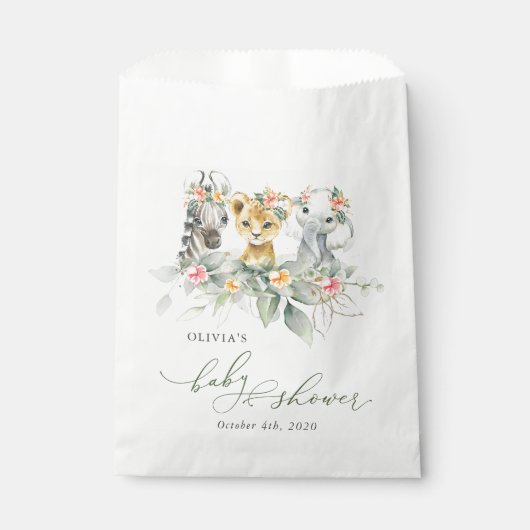 ジャングル動物，サファリ，花，赤ちゃんシャワー フェイバーバッグ (正面)