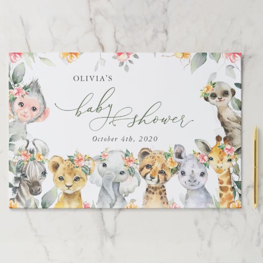 ジャングル動物,サファリ,花,赤ちゃんシャワー ペーパーパッド (インサイチュ)