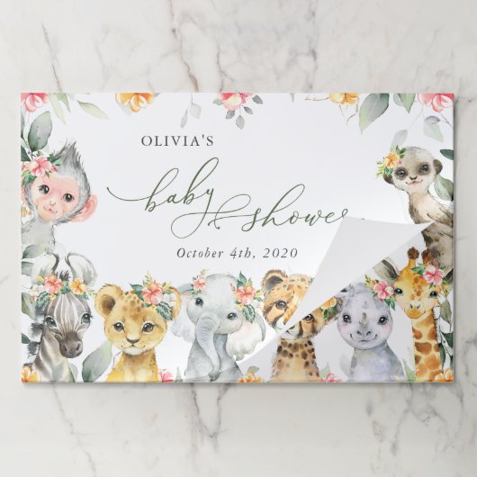 ジャングル動物,サファリ,花,赤ちゃんシャワー ペーパーパッド (折り畳み)