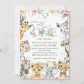 ジャングル動物，サファリ，花，赤ちゃんシャワー 招待状 (正面)