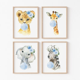 ジャングル動物，ブルーバブルガム，女の子子供部屋