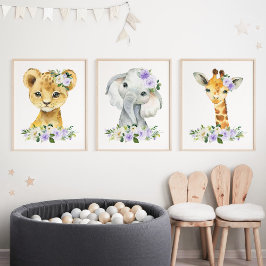 ジャングル動物，紫の花男女兼用,