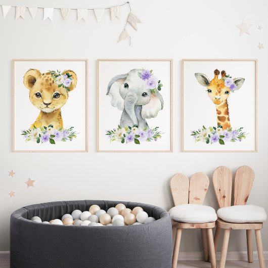 ジャングル動物，紫の花男女兼用,