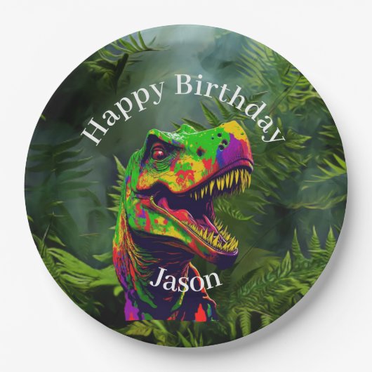 ジャングル型恐竜パーティーおもしろい ペーパープレート (正面)