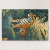 ジャングル威厳のあるワイルドライフエレガントアートの虎 ジグソーパズル (横)