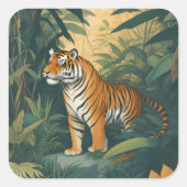 ジャングル威厳のあるワイルドライフエレガントアートの虎 スクエアシール (正面)
