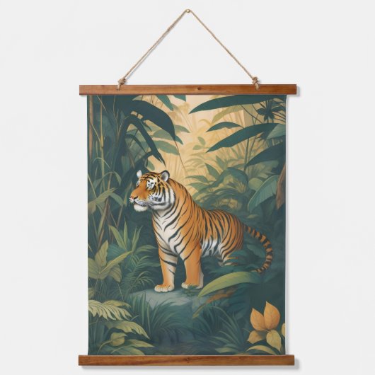 ジャングル威厳のあるワイルドライフエレガントアートの虎 吊り下げ型タペストリー (正面)