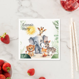 ジャングル子供部屋ベビーキッズパーティーサファリかわいい動物 スタンダードカクテルナプキン