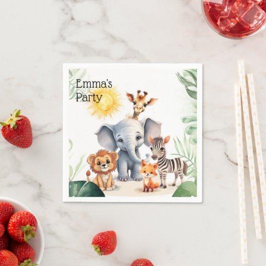 ジャングル子供部屋ベビーキッズパーティーサファリかわいい動物 スタンダードカクテルナプキン (インサイチュ)