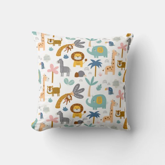 ジャングル子供部屋動物キッズベビーカワイイ女の子の男の子 クッション (正面)