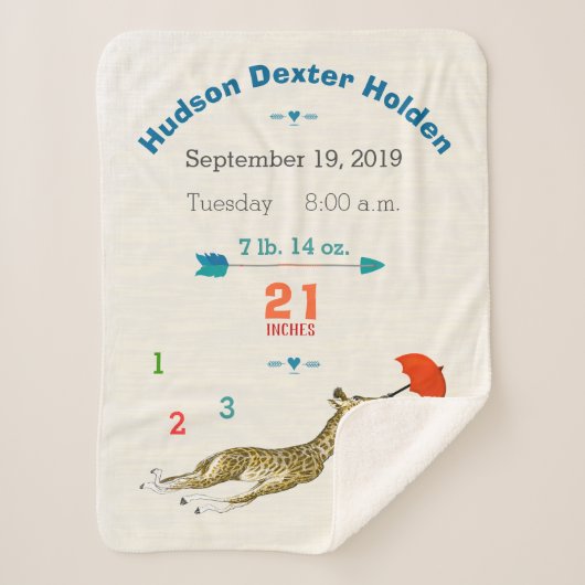 ジャングル子供部屋飛んでいるキリン男の赤ちゃん誕生統計 シェルパブランケット (正面)