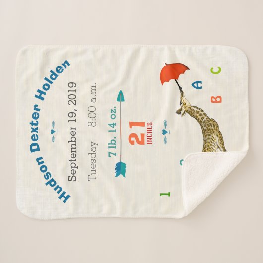 ジャングル子供部屋飛んでいるキリン男の赤ちゃん誕生統計 シェルパブランケット (正面(横))