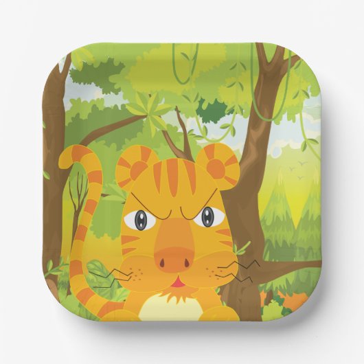 ジャングル怒に登場する可愛いタイガー漫画 ペーパープレート (正面)