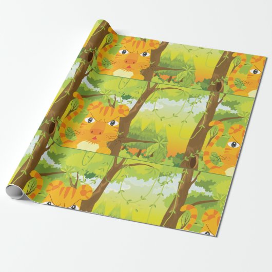 ジャングル怒に登場する可愛いタイガー漫画 ラッピングペーパー (アンロールド)