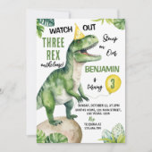 ジャングル恐竜のトリプレックスの誕生日パーティー招待状 招待状 (正面)