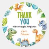 ジャングル恐竜の少年ラベル誕生日赤ちゃんシャワー ラウンドシール (正面)