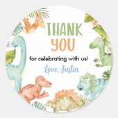 ジャングル恐竜の少年ラベル誕生日赤ちゃんシャワー ラウンドシール (正面)