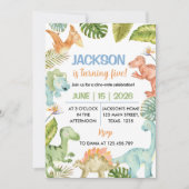 ジャングル恐竜の誕生日パーティーへの招待 招待状 (正面)