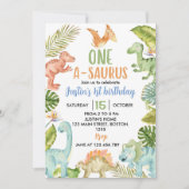 ジャングル恐竜の誕生日パーティーへの招待 招待状 (正面)