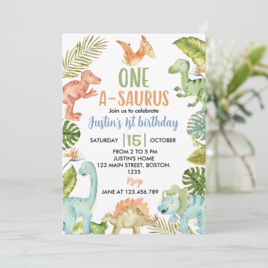 ジャングル恐竜の誕生日パーティーへの招待 招待状 (スタンド正面)