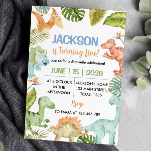 ジャングル恐竜の誕生日パーティーへの招待 招待状