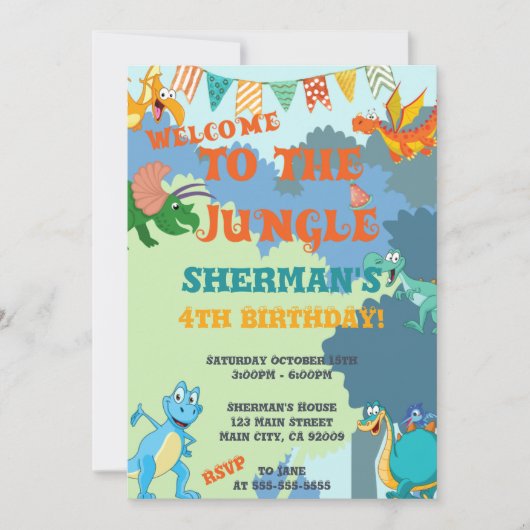 ジャングル恐竜第1期第2期第3期第4期子供の誕生日 招待状 (正面)