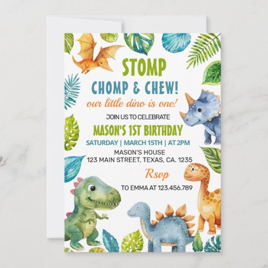 ジャングル恐竜誕生日招待状 招待状 (正面)