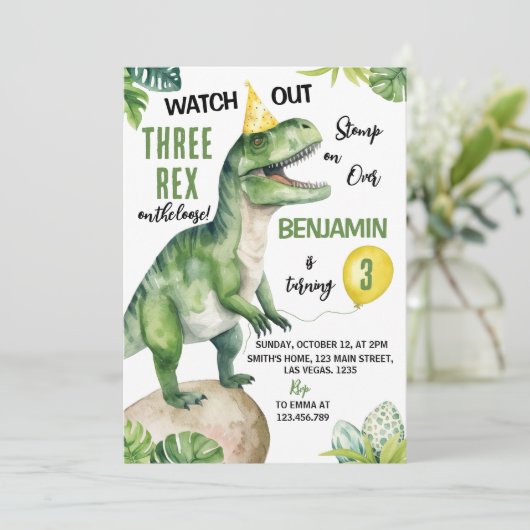 ジャングル恐竜3レックス誕生日招待状 招待状 (スタンド正面)