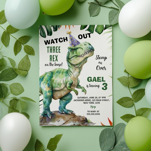 ジャングル恐竜3レックス誕生日 招待状