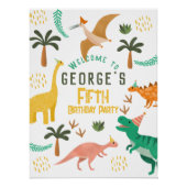 ジャングル恐竜Tレックス子供の誕生日ウェルカムサイン ポスター (正面)