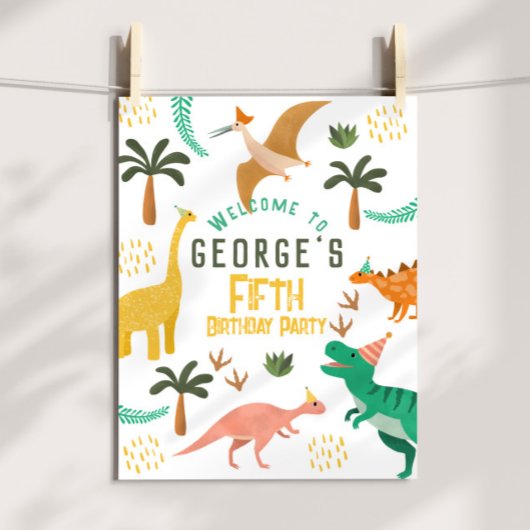 ジャングル恐竜Tレックス子供の誕生日ウェルカムサイン ポスター