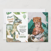 ジャングル恐竜Tレックス誕生日パーティー写真 サンキューカード (正面)