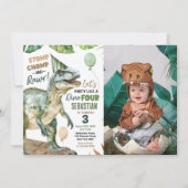 ジャングル恐竜Tレックス3歳誕生日パーティーの写真 招待状 (正面)