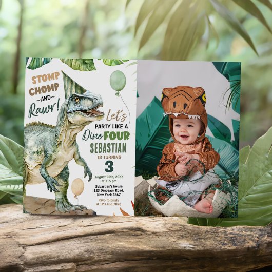 ジャングル恐竜Tレックス3歳誕生日パーティーの写真 招待状