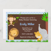 ジャングル招待状男の赤ちゃんシャワーブルー 招待状 (正面/裏面)