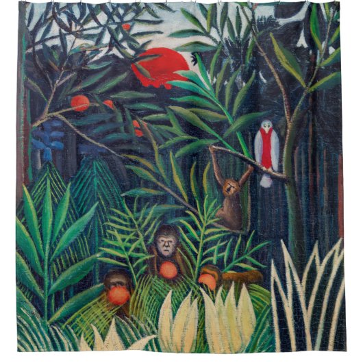 ジャングル林のサルの鸚鵡 シャワーカーテン (正面)