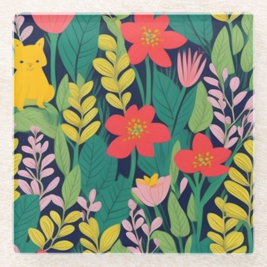 ジャングル模様 ガラスコースター (正面)