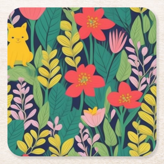 ジャングル模様 スクエアペーパーコースター (正面)