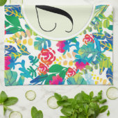 ジャングル水彩花フローラモ素晴らしノグラム キッチンタオル (折り畳み)