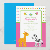 ジャングル点々のある動物の誕生日パーティーの招待 招待状 (正面/裏面)