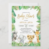 ジャングル熱帯サファリ動物のベビーシャワー 招待状 (正面)