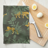 ジャングル熱帯迷彩ヒョウジャングルパターン キッチンタオル (四つ折り)